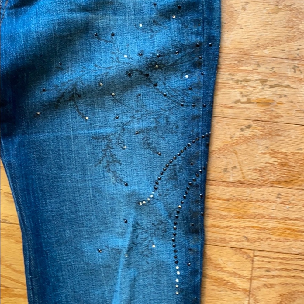 PRE-OWNED KAREN KANE DENIM JEWELED JEANS - Picture 2 of 13